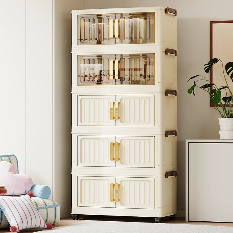 【拍四发五】竖纹45cm直径BT免安装折叠收纳柜零食玩具柜带轮储物柜