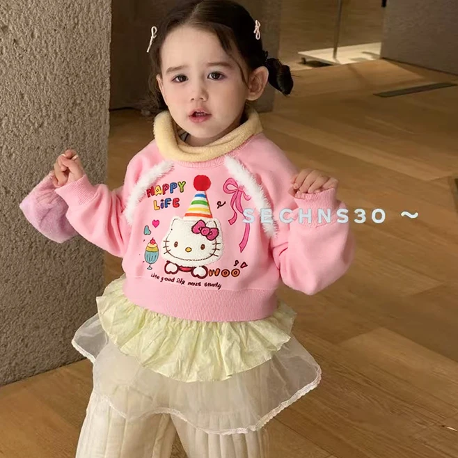 甜美女宝儿卡通动漫冬季加绒款卫衣长袖套头女孩洋气宝宝秋冬季节