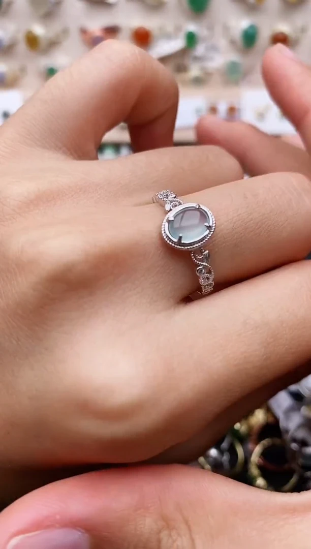 【闪购商品】翡翠戒指银S925镶嵌缅甸翡翠