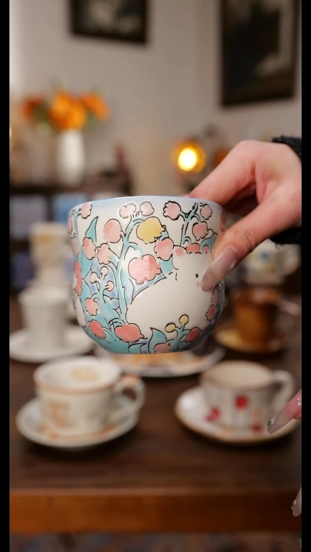 陶瓷便携款阿满手握杯  风铃花