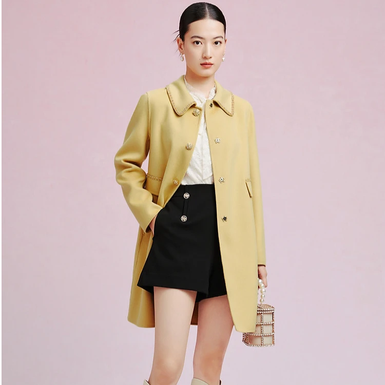 【晨粉专享价】冬季翻领减龄时尚简约百搭女式大衣羊毛大衣通勤大衣
