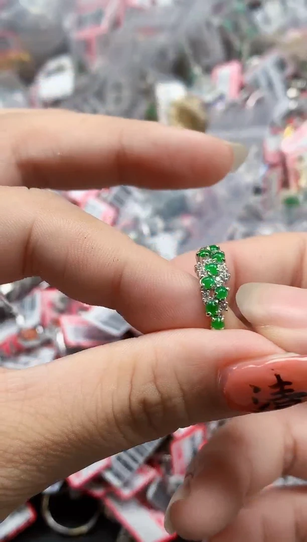 银S925镶嵌戒指翡翠天然A货缅甸翡翠