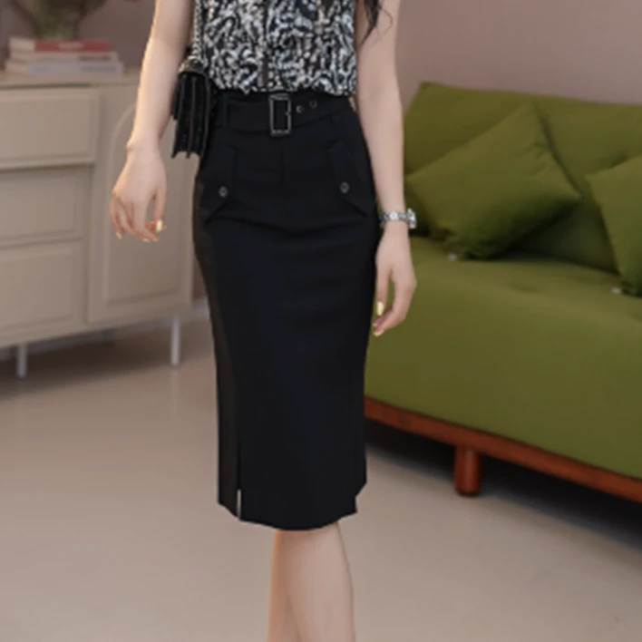 GIRDEAR/哥弟新款气质时尚三醋酸高腰系带通勤女士半身裙1200134
