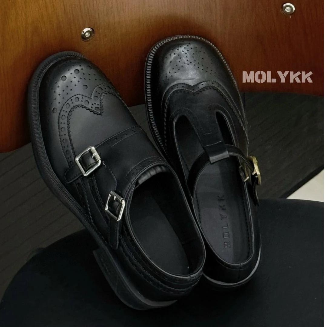 「严姐」英伦知识分子 25NEW布洛克复古圆头粗跟雕花乐福小皮鞋女