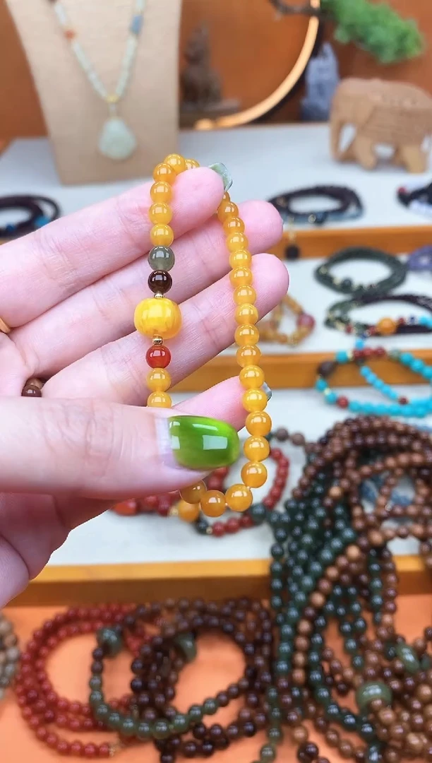 未镶嵌蜜蜡手链单圈蜜蜡和田南红手串