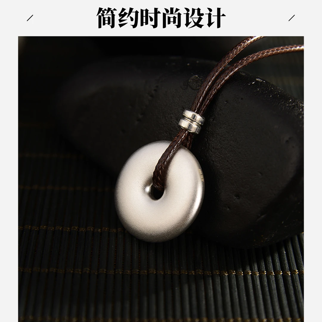 吴越老银铺 吊坠足银 999纯银实心古法情侣款平安扣银项链礼物