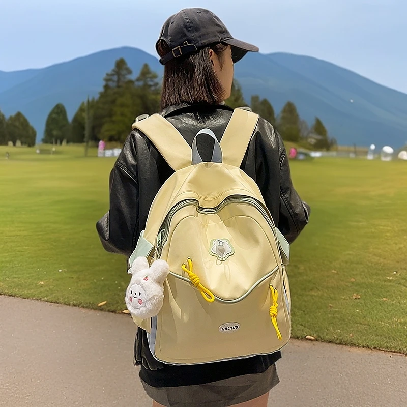 背包双肩简约风字母拉链书包男士高中生小清新百搭简约双肩背时尚