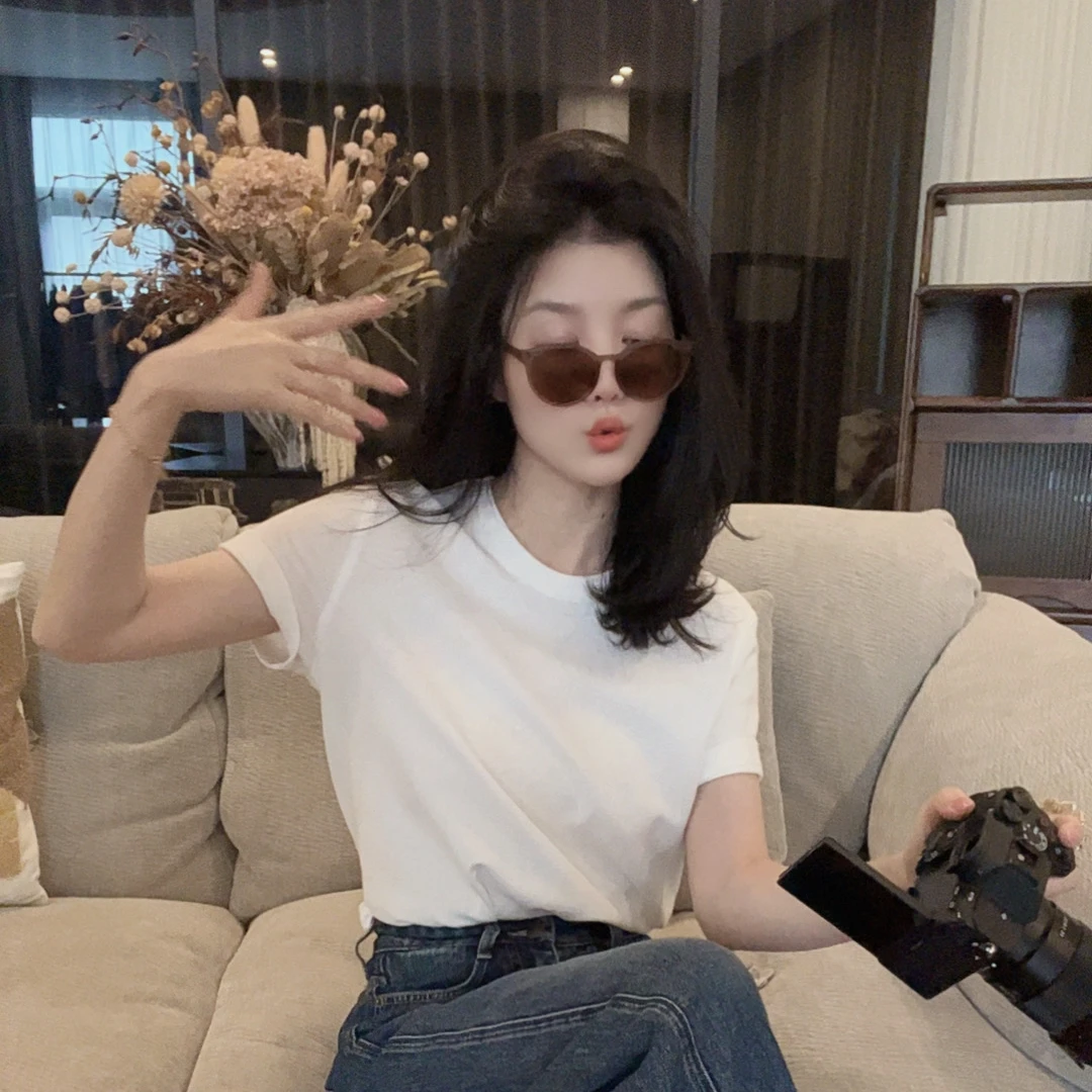 【悦悦专属】韩系圆领减龄显瘦后背字母短款T恤Y679