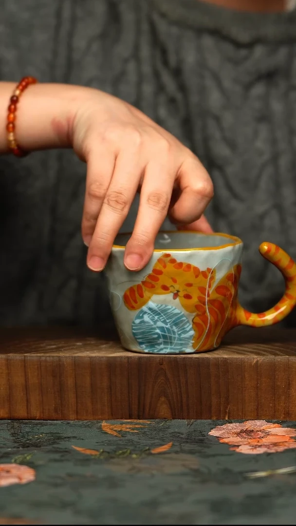 杯釉下彩手工手绘同款陶器