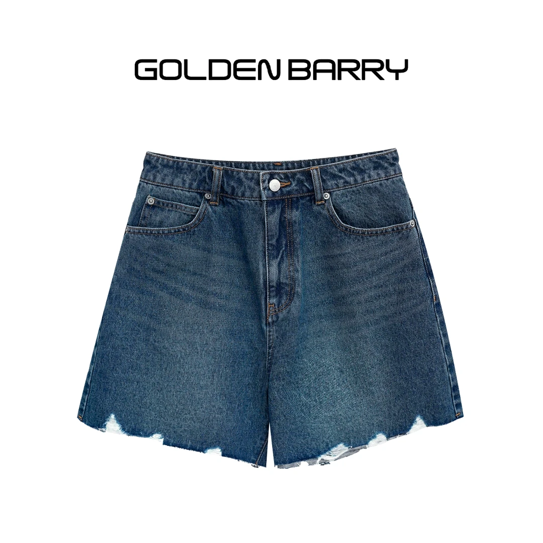 GOLDENBARRY|562039毛边显瘦百搭牛仔短裤