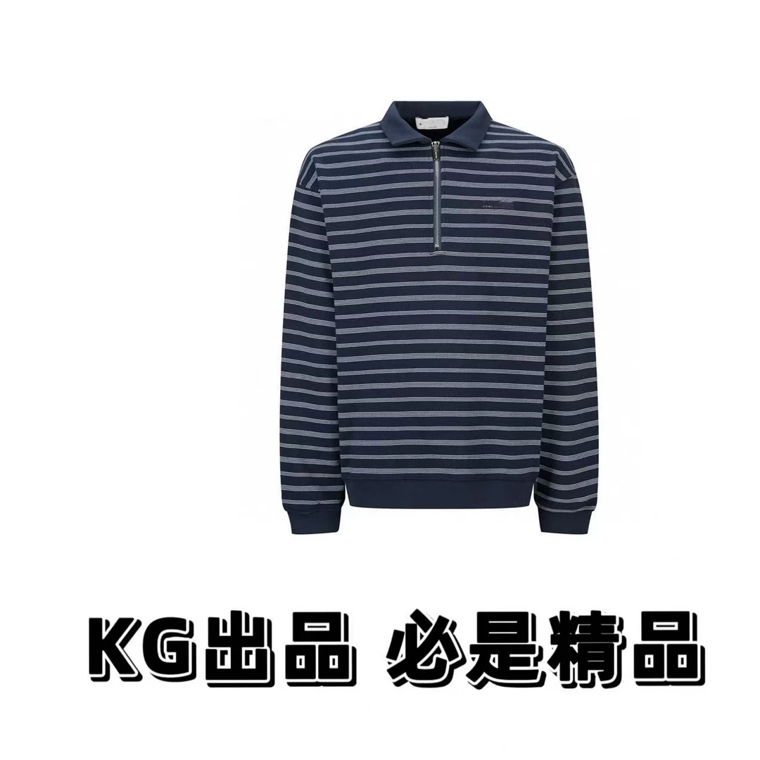 kg出品（男女同款）条纹刺绣半拉链polo衫