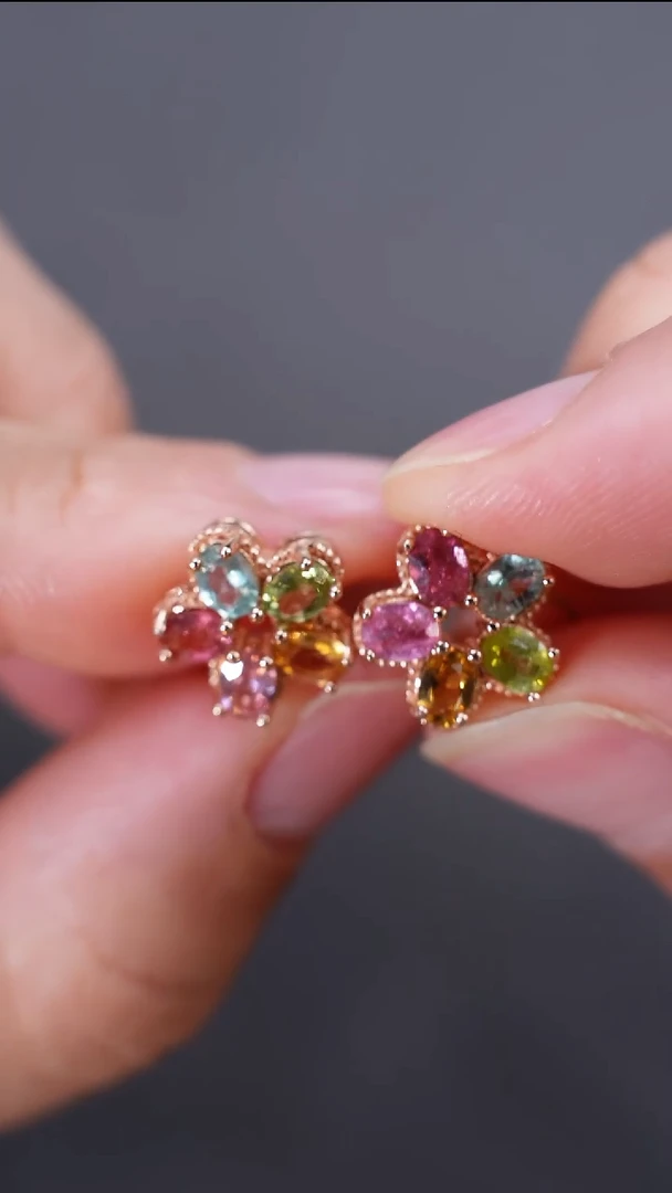 耳饰银S925镶嵌碧玺耳饰