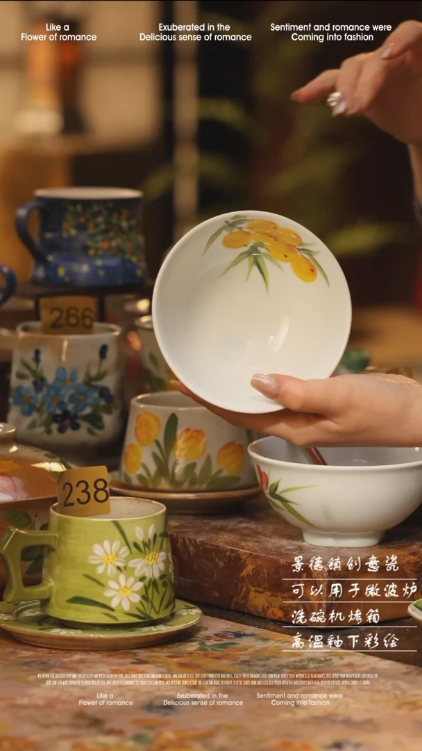 陶瓷景德镇高温手绘釉下彩绘设计师款式