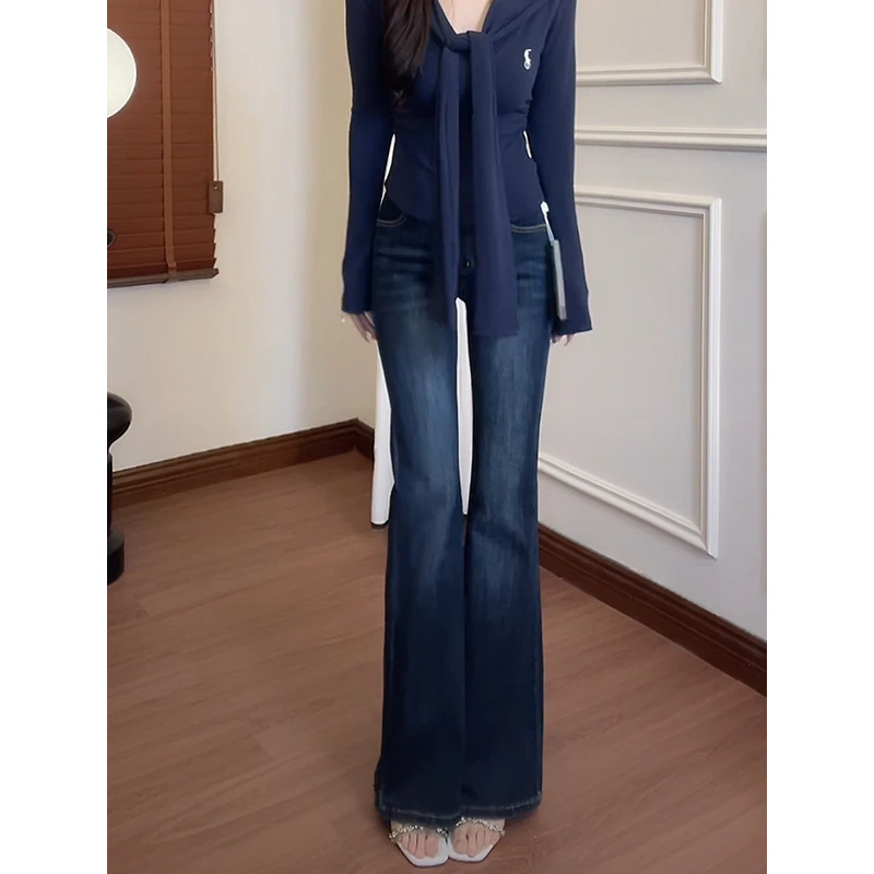 气质修身弹力高腰微喇牛仔裤女2025秋冬爆款洋气百搭纯欲时髦穿搭