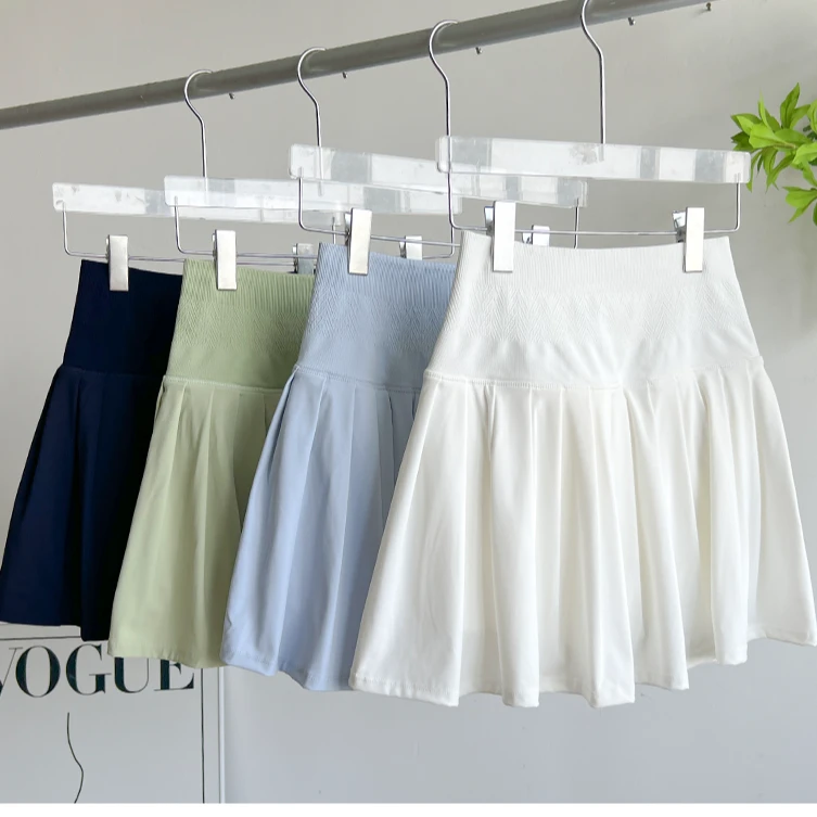 lulu网球裙女高腰速干跑步羽毛球运动半身裙夏季健身假两件百褶裙