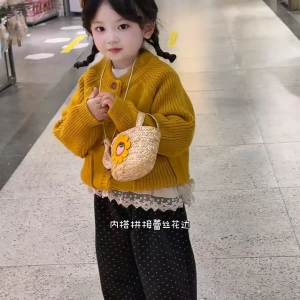 2025新款秋冬季超萌女宝宝秋装多巴胺套装针织秋季儿童穿搭一整套