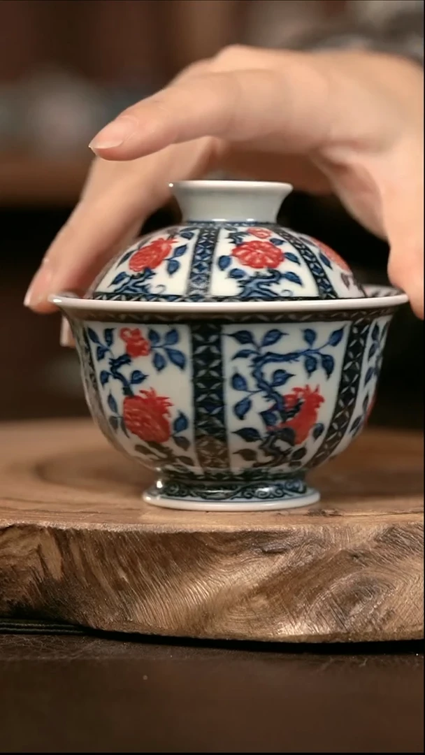 手绘高温现代瓷 气窑  开窗花卉高足150C