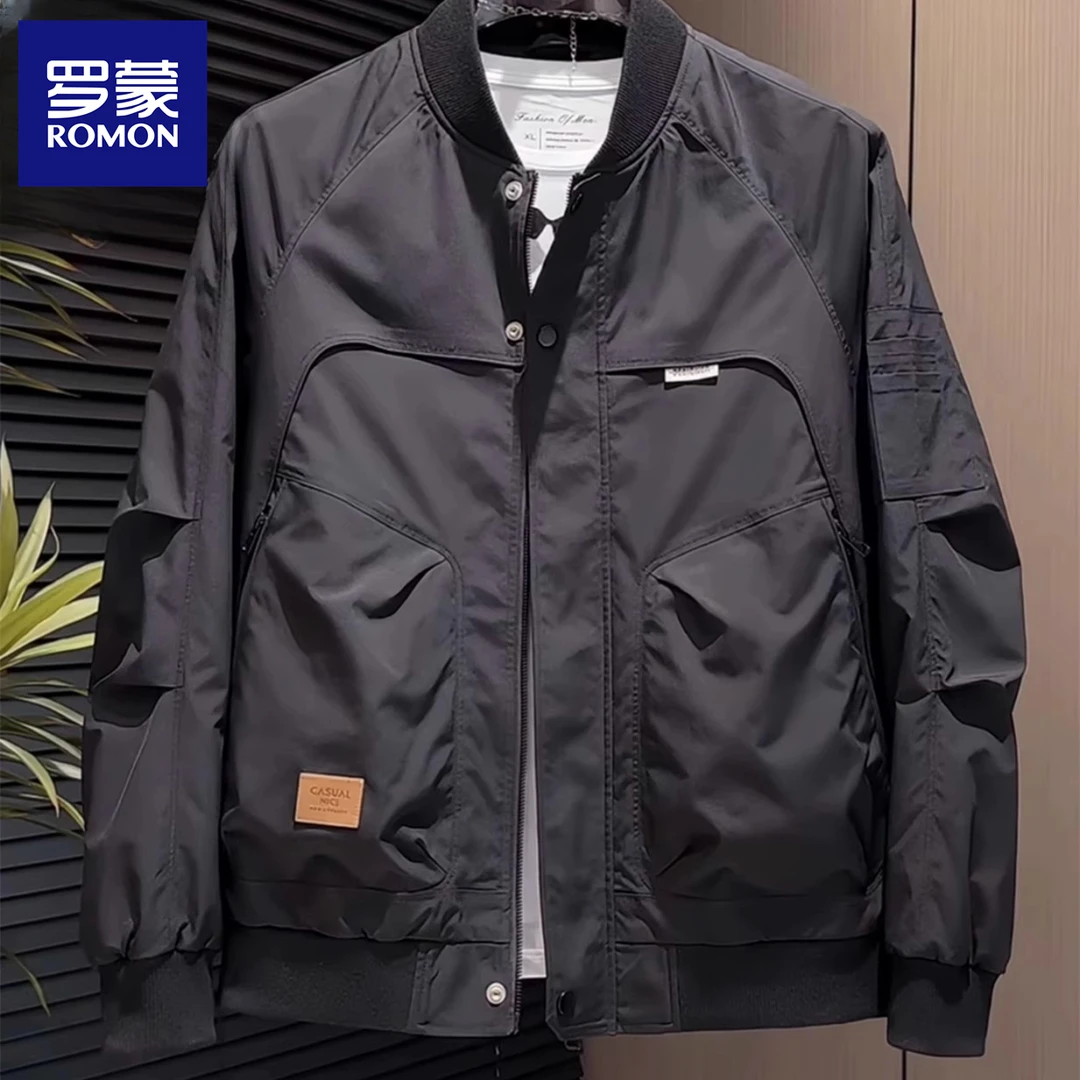 Romon/罗蒙棒球服男士2025新款潮流宽松休闲飞行员夹克工装外套男