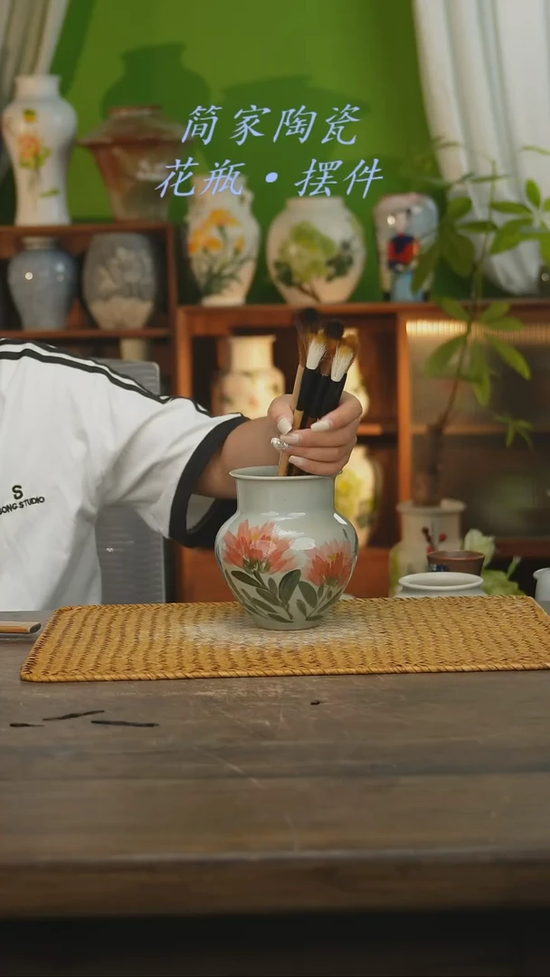 瓷片景德镇纯手工手绘花器摆件