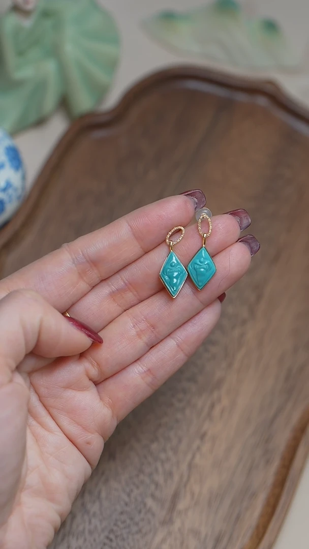 【闪购商品】绿松石耳饰18K金镶嵌松石耳饰/对 多样性发一