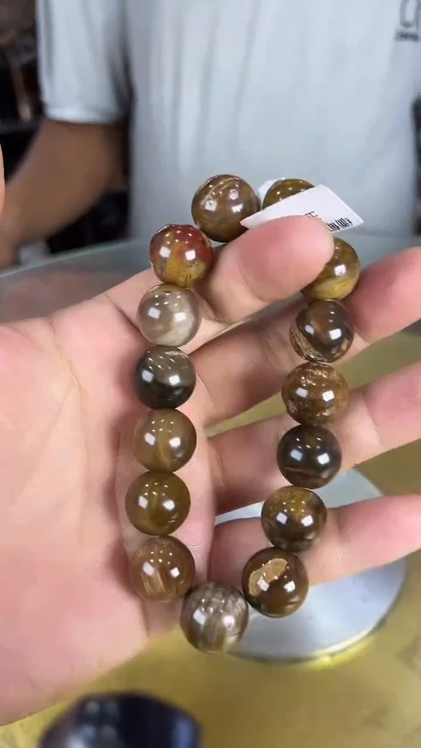 未镶嵌珠宝奇石硅化玉缅甸天然树化玉手串