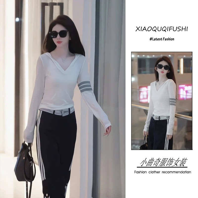 2025年早春时尚潮流百搭精品女装休闲运动风连帽长袖阔腿裤两件套