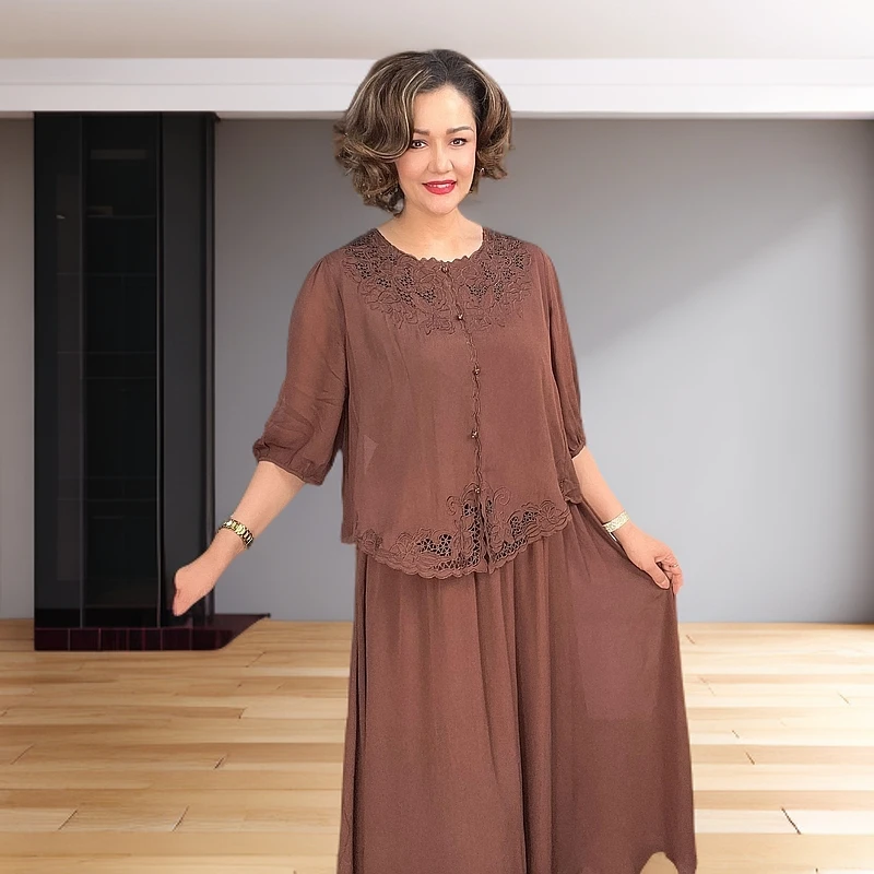 [包邮]桑蚕丝镂空刺绣连衣裙女2025春夏新款法式高级收腰#1028