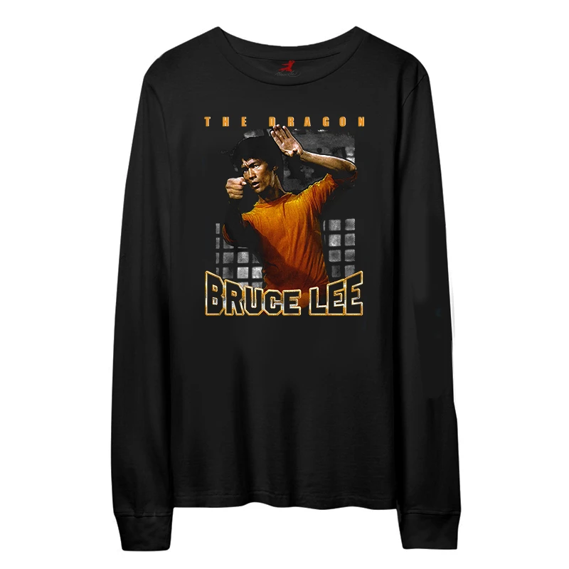 李小龙复古功夫双节棍截拳道拳击复古经典美式街头男士长袖T恤