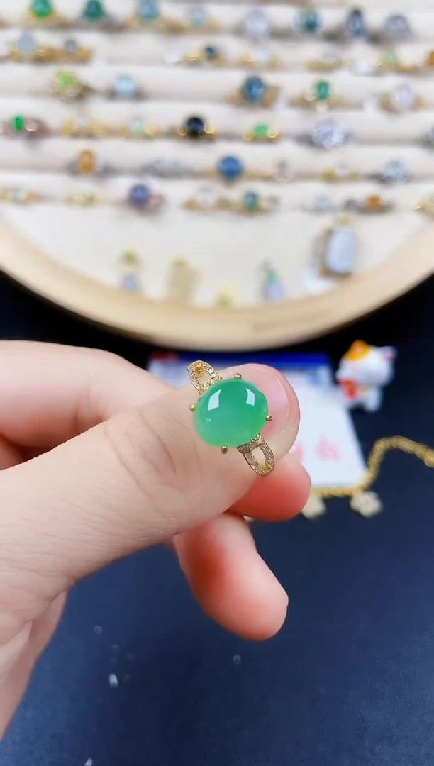 翡翠戒指银S925镶嵌13459
