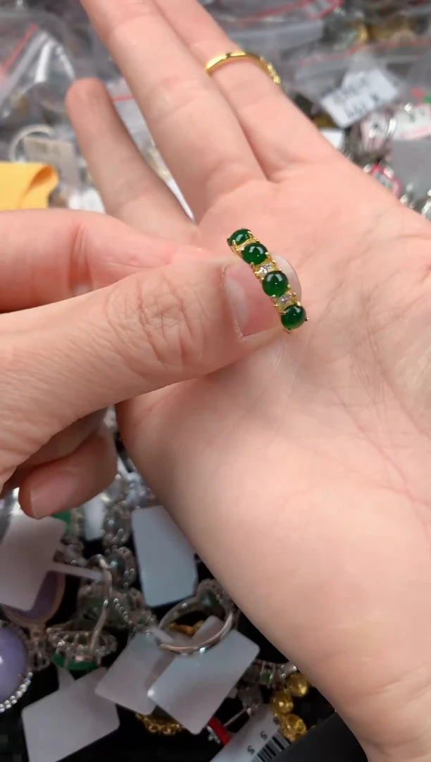 银S925镶嵌戒指翡翠222---2