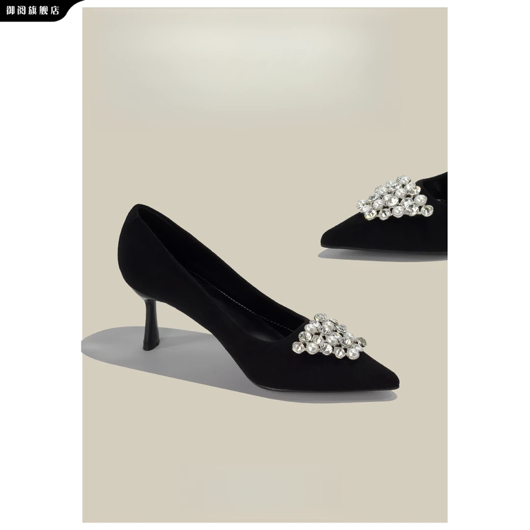御阅美法式黑色高跟鞋女气质高级不累脚2025新款女士细跟浅口单鞋
