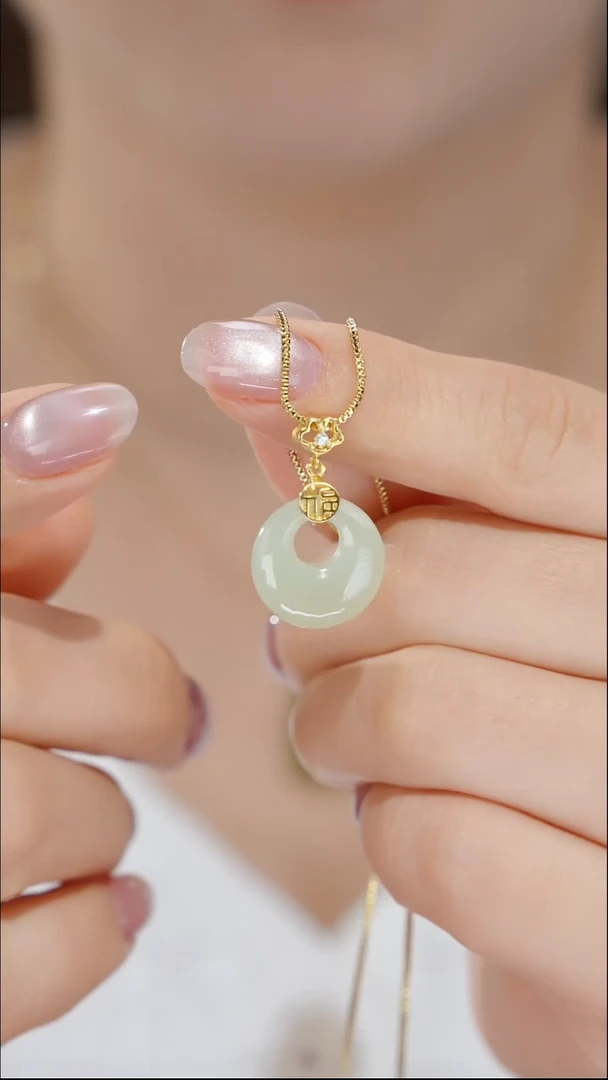 吊坠(不含链)银S925镶嵌和田玉公主扣S925银 和田玉吊坠 JHD171