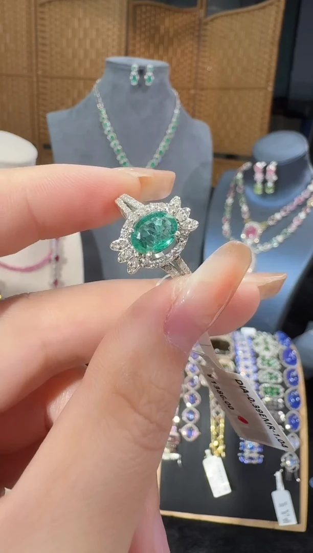 祖母绿戒指银S925镶嵌戒指