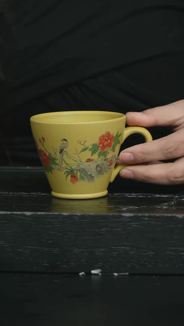 【闪购商品】紫砂茶壶黄金段鸟绘手把杯