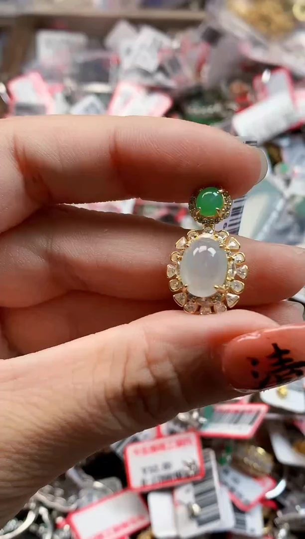 银S925镶嵌戒指翡翠天然A货缅甸翡翠