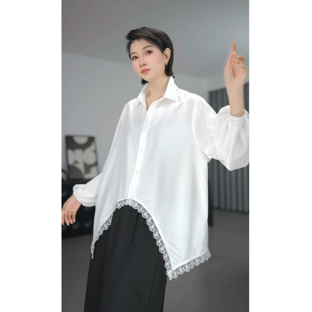 鑫鑫2025秋季新款拼接蕾丝设计小众炸街高级感女装百搭衬衫1815