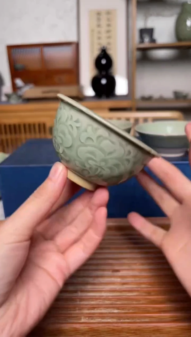 瓷器耀州窑天青釉小海瓯  微瑕
