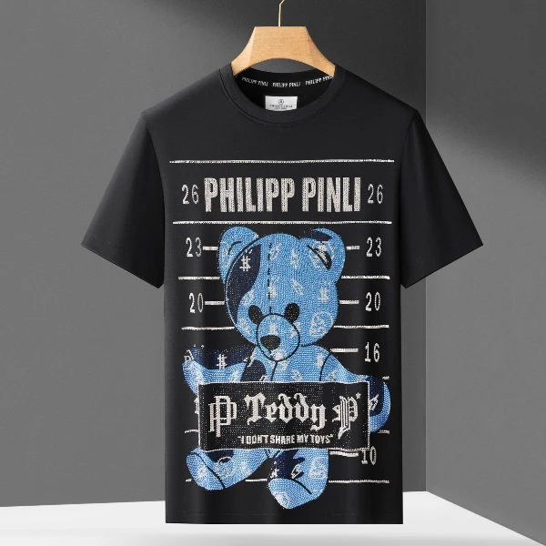 3D轻奢重工烫钻骷髅圆领半袖修身液氨匹马棉男士T恤