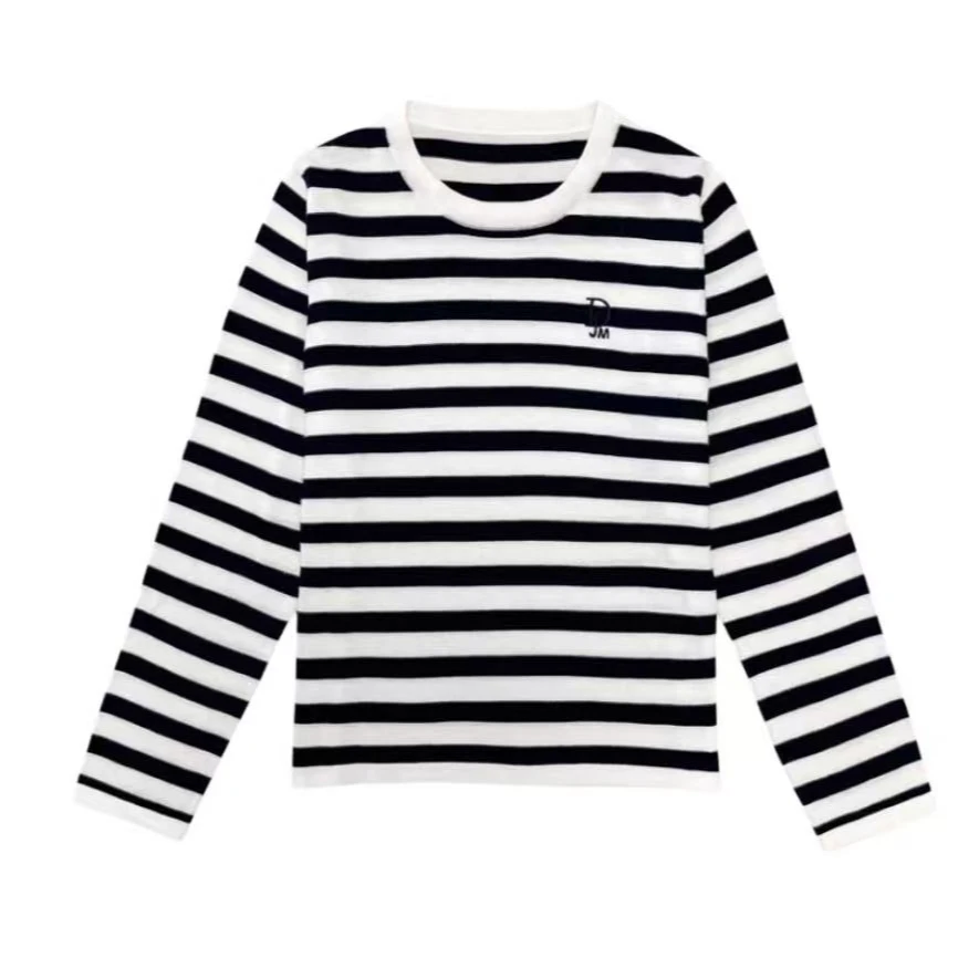 圆领长袖条纹衫上衣女2025春季新款时尚休闲打底衫