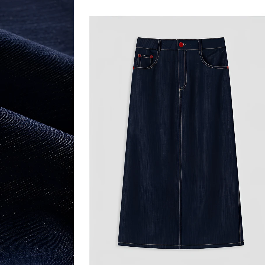 【炎炎】25BLY1318夏季新光泽感天丝仿牛仔高腰窄版直筒半身裙