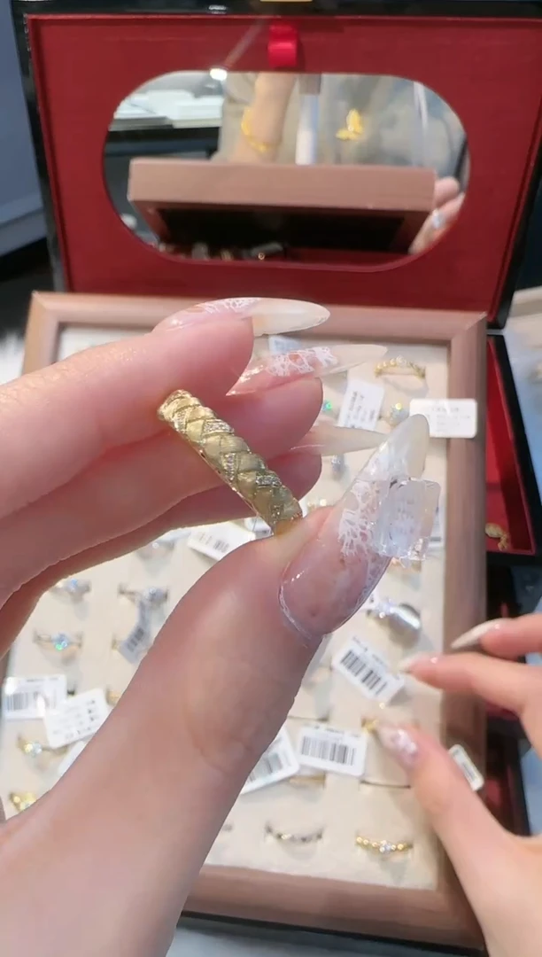 【闪购商品】钻石戒指/指环18K金镶嵌拉丝编织戒指14#18#