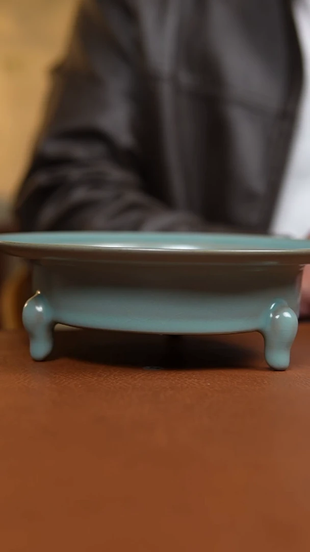 瓷片仿古老釉纯手工三足盘68