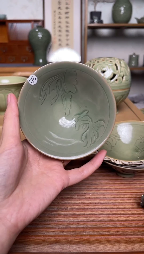 瓷器30耀州窑纯手工斗笠盏  微瑕