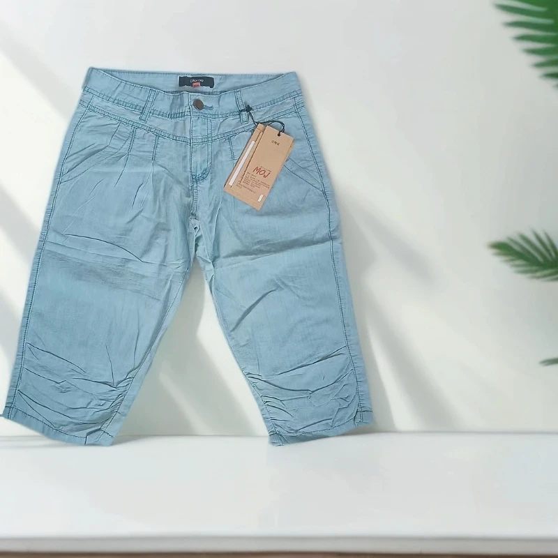 2025外贸原单七分气质女直筒夏季时尚百搭水洗七分裤带吊牌