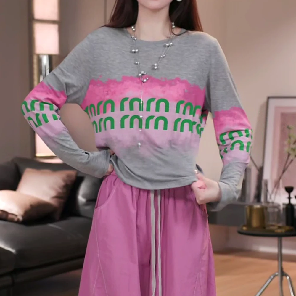 长袖T恤女夏季薄款时尚百搭休闲洋气长袖防晒上衣C5706