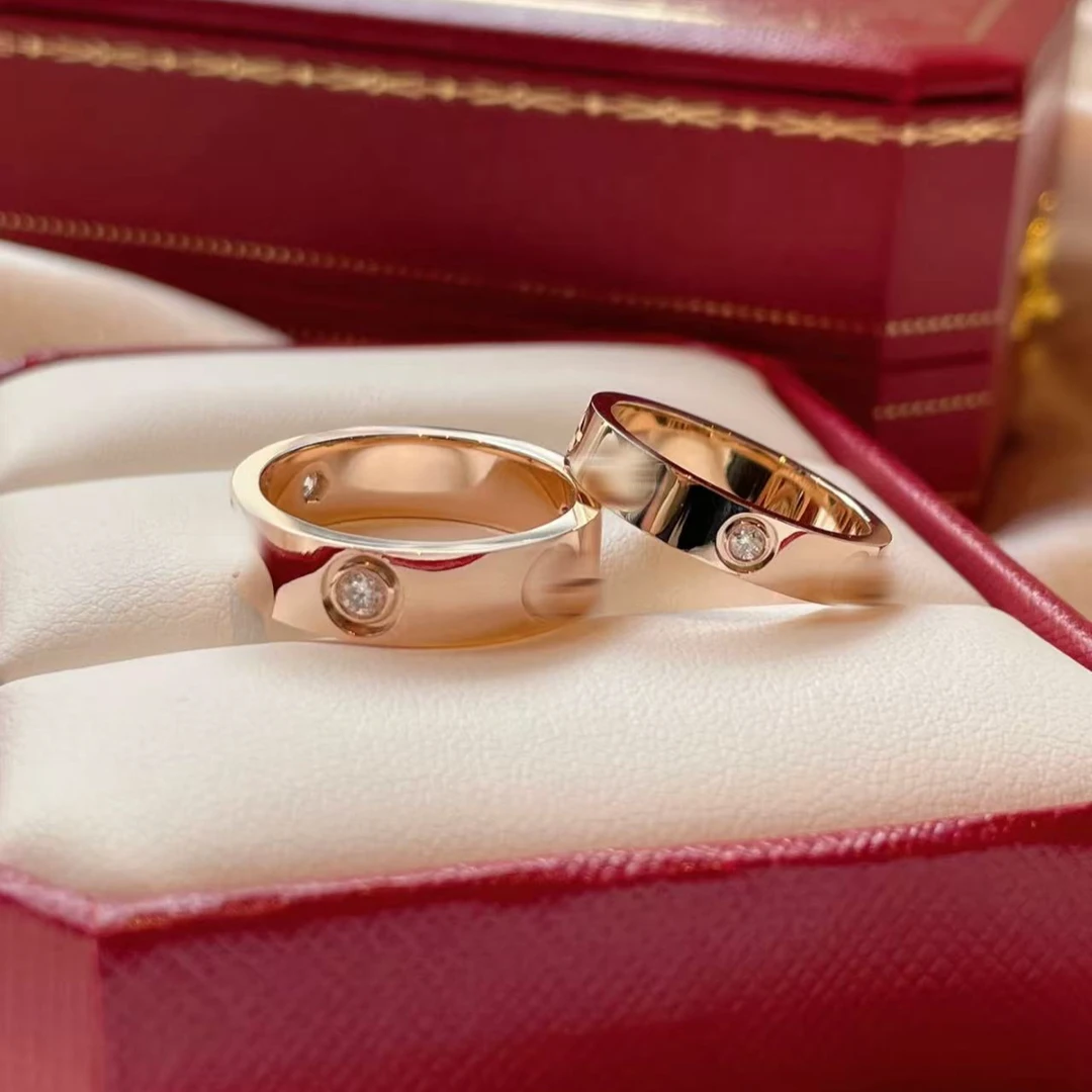 18K金一字横戒指男女高颜值au750轻奢戒指