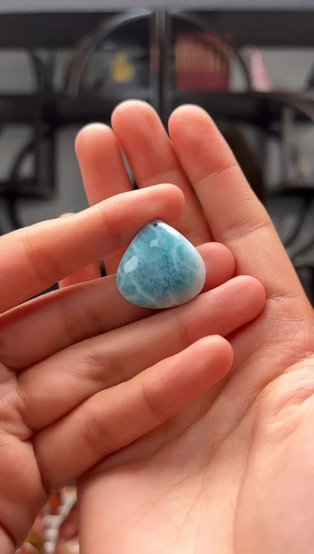 针钠钙石（海纹石）银S925镶嵌颈饰海纹石水滴吊坠