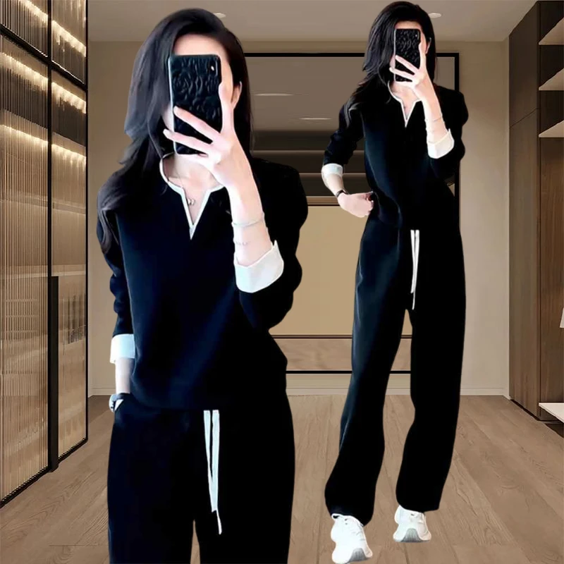 春季韩系穿搭一整套2025流行爆款超火小个子撞色休闲运动两件套
