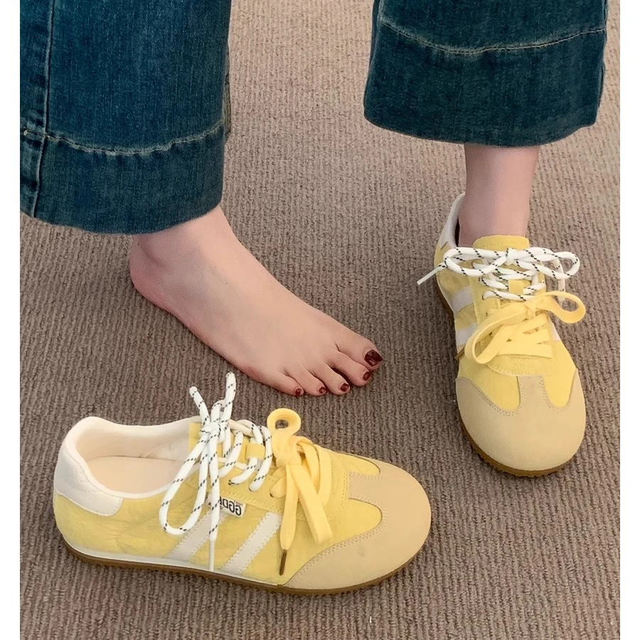 黄色阿甘德训鞋女2025新款春季透气软底小白鞋休闲跑步运动鞋夏季