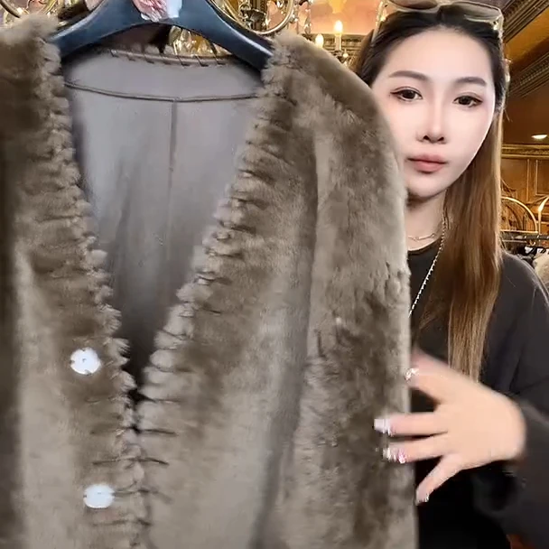 HERDERS 柚木咖色潮流时尚皮草外套 238336